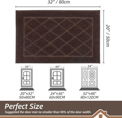 BEQHAUSE Dirt Trapper Door Mat 20" x 32", Doormat Non-Slip Entryway Rugs Washable, Dog Door Mat Stain Resistant and Absorbent Welcome Floor Mat for Front Back Door, Muddy Wet Shoes & Paws, Brown