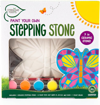 Creative Roots Mosaic Butterfly Stepping Stone Kit, Includes 7-Inch Ceramic Stepping Stone & 6 Vibrant Paints, Paint Your Own Stepping Stone, DIY Stepping Stone for Kids Ages 8+ White