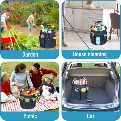 Qivine 17L Cleaning Caddy with Handle, Cleaning Supply Caddy Foldable Tool Bag Cleaning Products Organizers Portable Cleaning Bucket Organiser for Storing Towels(Blue)