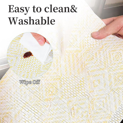 Vinyl Plastic Placemats Set of 6 Washable Heat Resistant Non-Slip Elegant Indoor Outdoor Kitchen Dining PVC Woven Table Place Mats (Yellow Squares)