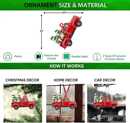 Talataca Goat Red Christmas Truck Pine Tree Farm Animal Lover 2D Flat Car Rear View Mirror Accessories Christmas Tree Ornament Decoration Hanging Charm Interior Rearview Pendant Decor Gift