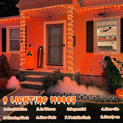 YEGUO Orange Lights for Halloween, 2 Pack Each 33ft 100 LED Rope Lights Outdoor, 8 Modes Fairy Lights in Clear Thin Tube for Fall Autumn Thanksgiving Halloween