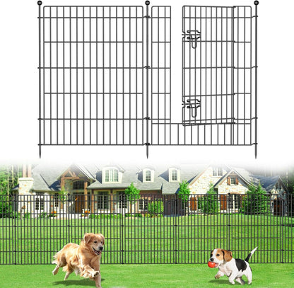 8 Panels No Dig Garden Fence with Gate, 48in(H) × 21ft(L) Decorative Metal Outdoor Dog Fence, Rustproof Pet Fencing for Yard, Patio, Flower Bed -Temporary Fencing| Easy to Install