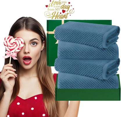 VOOVA & MOVAS Hand Towels for Bathroom Set of 4, Large 18" x 28", 100% Cotton | Lightweight | Thick | Quick Dry | Soft | Absorbent, Bath Hand Towels for Bathroom, Towel Gift Set, Dark Blue