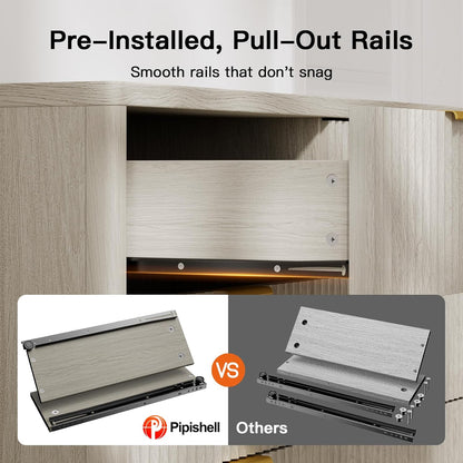 Pipishell Fluted 6 Drawers Dresser for Bedroom, 47" Wooden Drawers with Metal Handle, Dressers with Round Corner Design, Closet Storage Organizer for Bedroom, Hallway, Grey