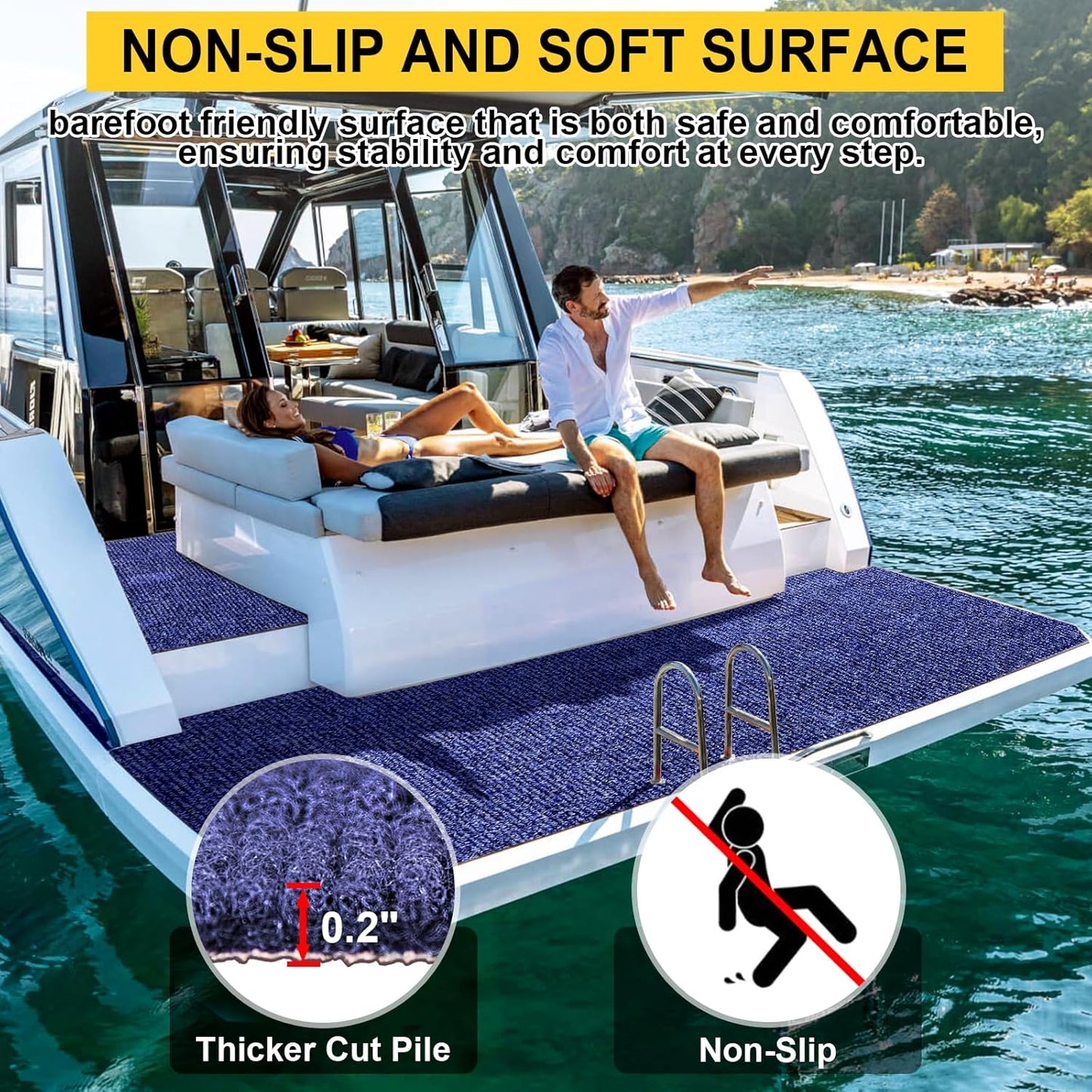 Marine Carpet,6 FT x 18 FT Deep Blue Indoor Outdoor Carpet 0.2" Thick Boat Carpet with Water-Proof TPE Backing, Non-Slide Outdoor Marine Carpet Roll for Home, Patio, Porch, Deck