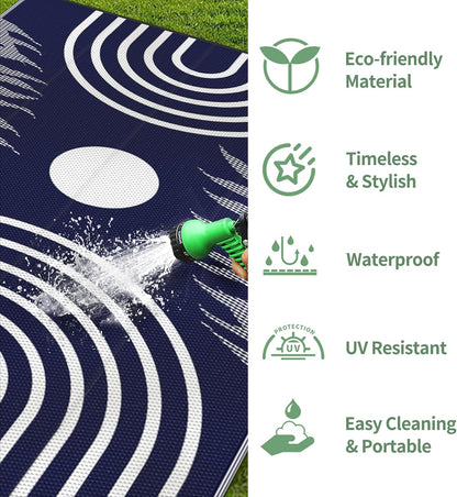 GENIMO Outdoor Rug 6' x 9' Waterproof for Patio Clearance, Reversible Lightweight Plastic Straw Camping Carpet, Large Area Rugs Mats for Rv, Backyard, Deck, Porch, Picnic, Balcony, Mix-Blue & White