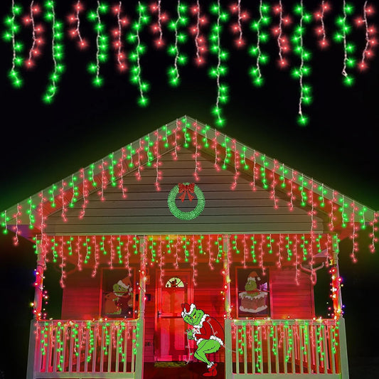 YEGUO 33ft 400 LED Red and Green Icicle Lights Outdoor Waterproof, 80 Drops Icicle String Light Connectable, 8 Modes Icicle Christmas Lights with Memory Timer