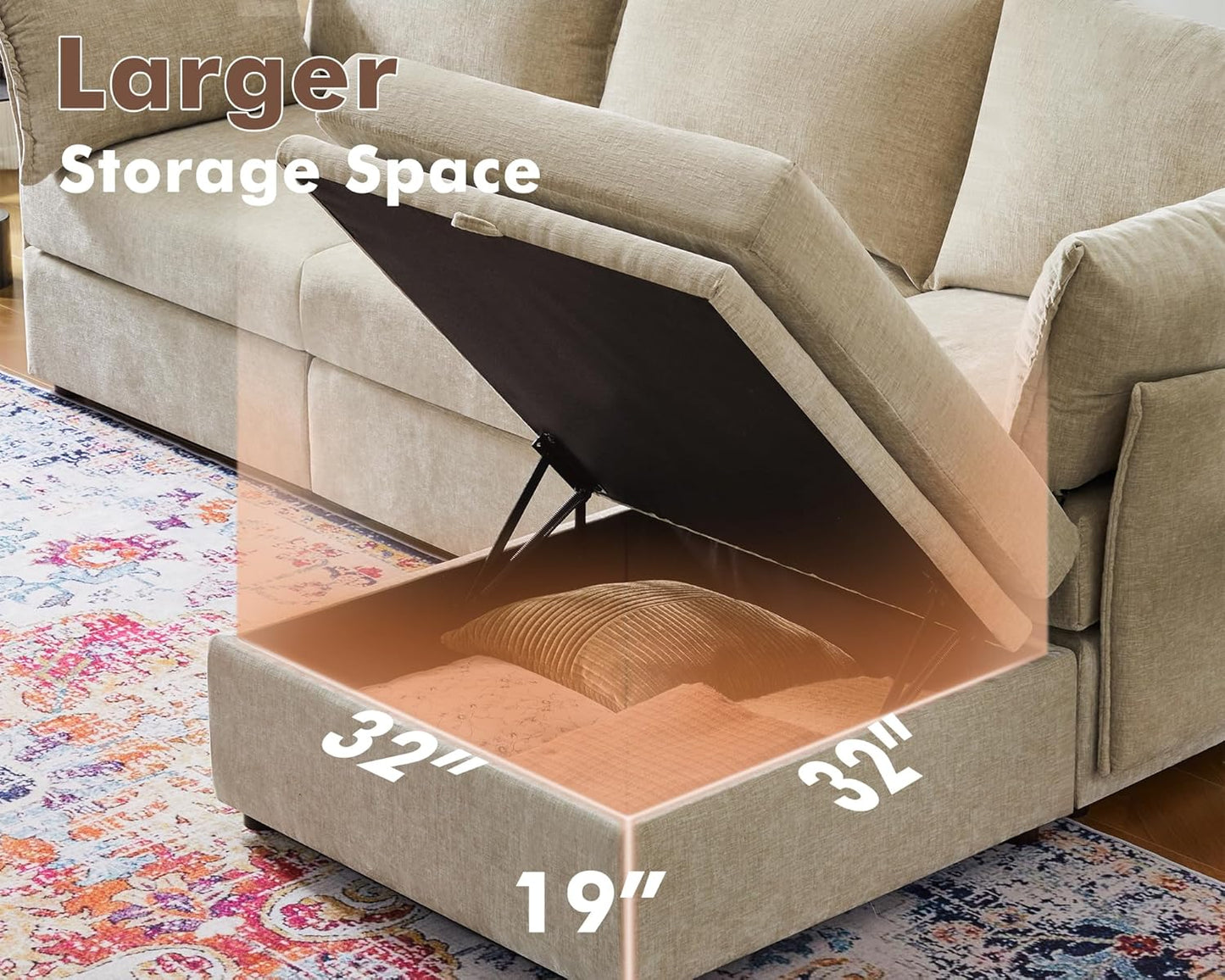 134.6" Oversized Modular Sectional Sofa, 6 Seater U Shaped Couch with Storage Ottoman with Reversible Chaise Deep Seat for Living Room, Apartment - Chenille Beige