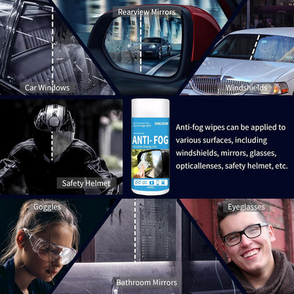 Glass Anti-Fog Wipes Pre-moistened Defogger to Prevent Fogging on Bathroom Mirror, Shower Door, Car Windshield, Window, Helmets, Goggles Quick NO Fog Tissue Resealable Bottle -40 Wipes