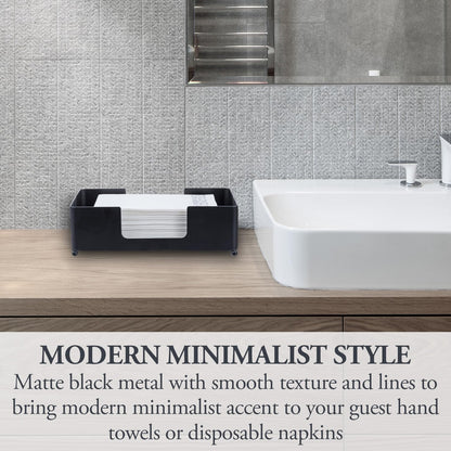 MyGift Modern Matte Black Metal Folded Paper Towel Holder for Commercial & Guest Bathroom, Sink Countertop or Vanity Table Disposable Napkin Storage Tray, Fits Multifold Towels up to 9.2 x 4.5 Inches