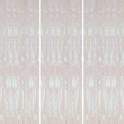 3 Pack Foil Fringe Backdrop, 3.3x8.2 Feet Tinsel Curtains, Transparent Rainbow Party Decor Steamers, Fringe Backdrop Curtains for Birthday Graduation Christmas Theme Party Decorations