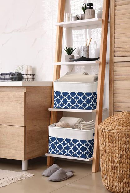 DECOMOMO Blue Storage Bins Fabric Storage Baskets for Shelves, Linen Closet Organization Toys Nursery (Blue Patterns, Large - 3 Pack)