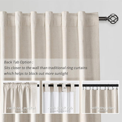 Greyish Beige Linen Black Out Curtains 84 Inch Long 2 Panels Set for Bedroom Light Blocking Curtains Greige with 100% Blackout Backing Light Taupe Thermal Insulated Room Darkening Curtain Drapes