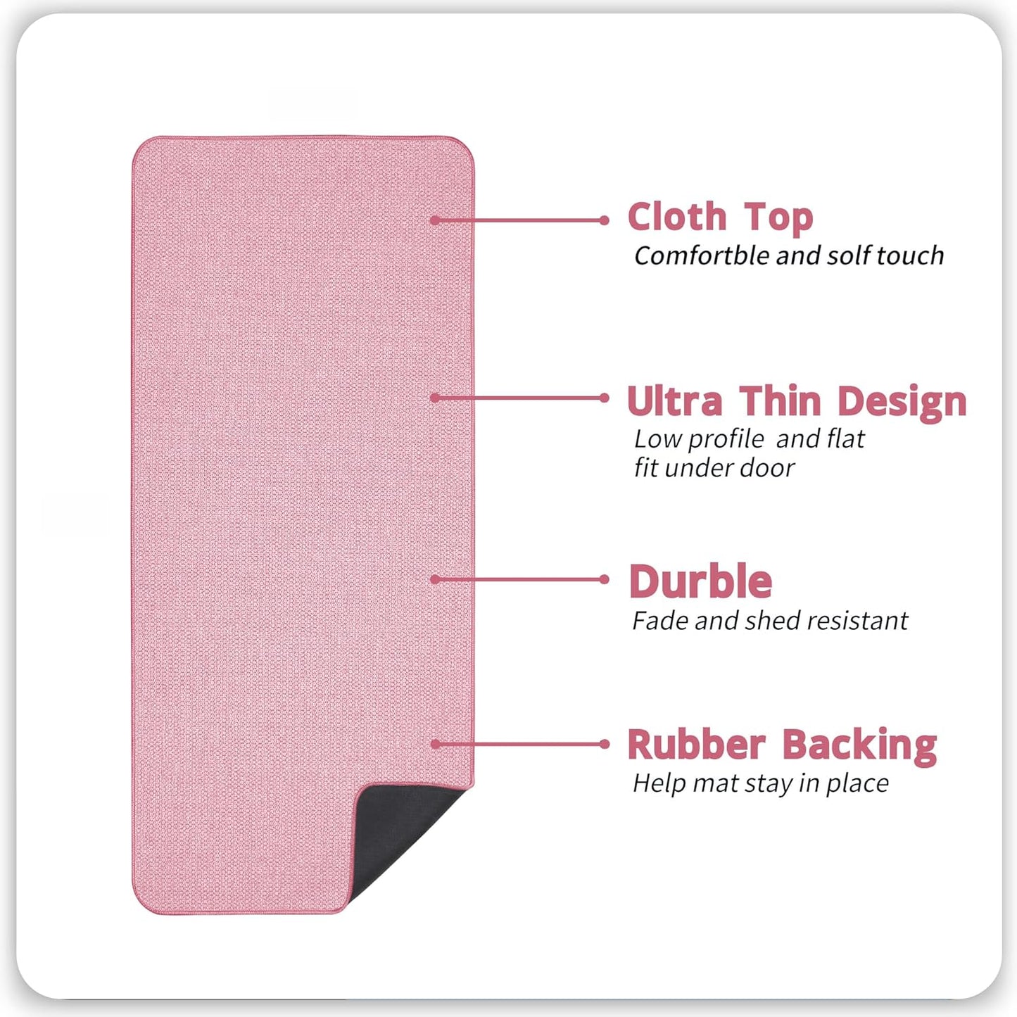 Bath Mat,Ultra Thin Bathroom Runner Rugs,Large Bath Mats for Bathroom,Quick Dry,Non-Slip,Machine Washable,Low Pile,Bath Rug,Shower Outside,Sink,Home Decor Accessories.Pink,2'x5'（24x60inch）
