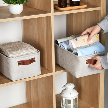 DULLEMELO fabric storage baskets | 11.8x7.9x5.1 inch small baskets for organizing Closet Set of 2 cloth storage baskets | rectangle storage basket with PU Handles (Beige)