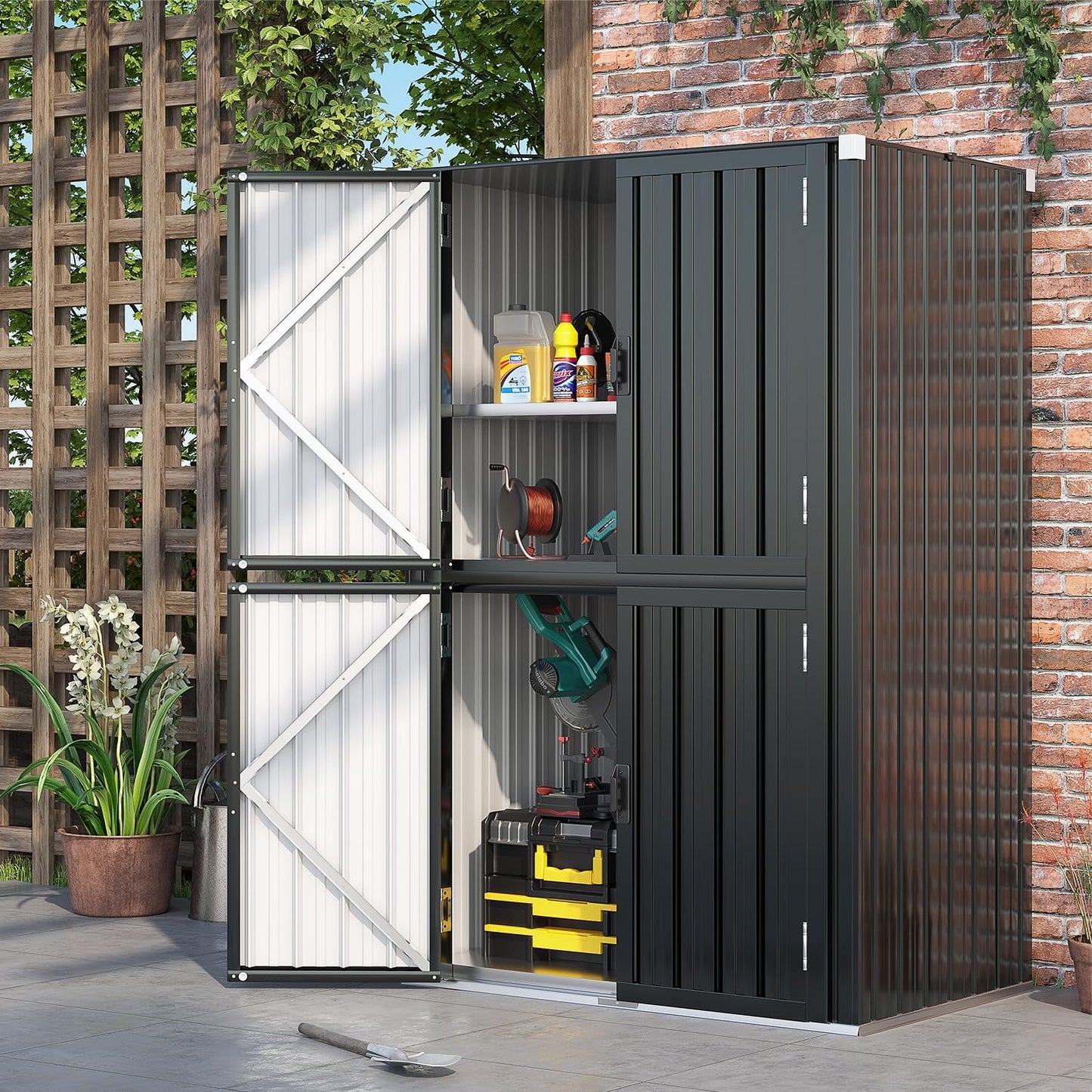 AECOJOY Large Outdoor Storage Cabinet Waterproof with Shelves, Lockable Vertical Outdoor Cabinet, Large Storage Shed Tall Weatherproof Cabinets Garden Sheds & Outdoor Storage Clearance in Dark Grey