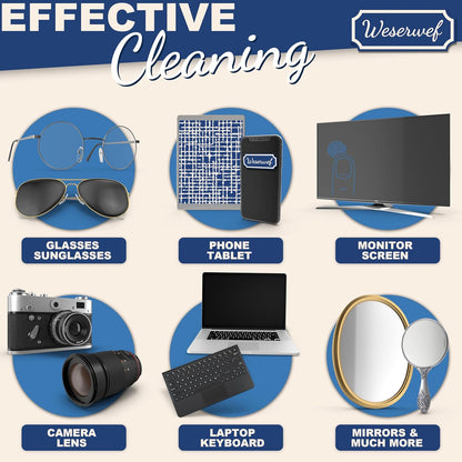 WESERWEF Design Microfiber Glasses Cleaning Cloth – Premium Cleaning Cloth for Eyeglasses, Screens, Tablets, Cameras & Lenses, 12" x 12", Ultra-Soft & Scratch-Free (Blue)