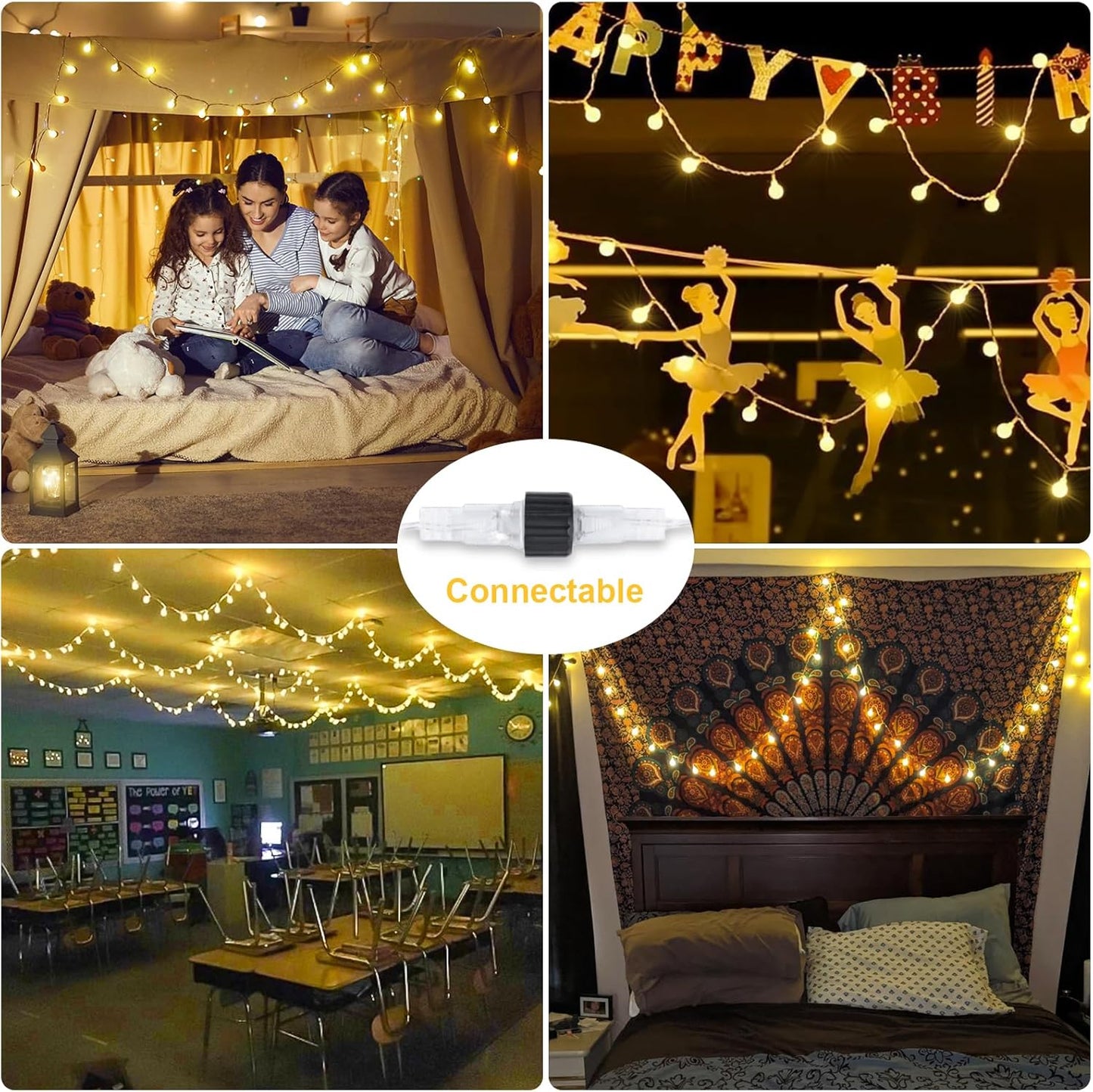 JMEXSUSS 100 LED Connectable Globe String Lights Indoor Bedroom, 33ft Warm White Christmas String Lights Plug in with Remote, 8 Modes Hanging Fairy Lights Outdoor for Room Classroom Dorm Party Decor