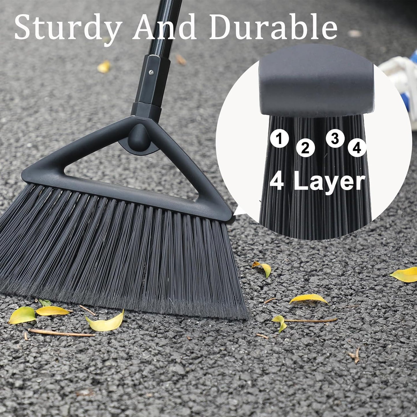3PCS Heavy Duty Angle Broom, Long Pole Brooms for Indoor, Outdoor Sweeping, Kitchen to Courtyard, Black