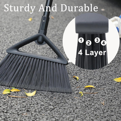 4PCS Heavy Duty Angle Broom, Long Pole Brooms for Indoor, Outdoor Sweeping, Kitchen to Courtyard, Black