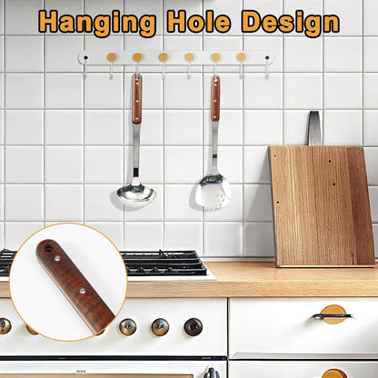 FJNATINH Stainless Steel Wok Spatula and Ladle Tool, Mirror Polished Cooking Utensils Set Metal Wok Accessories with Wooden Handle,Easy to Clean Kitchen Utensils,Sliver