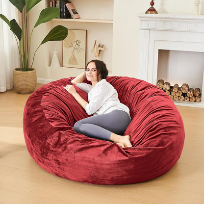 Bean Bag Chairs for Adults - Memory Foam Furniture BeanBag Chair - Kids/Teens Sofa with Soft Micro Fiber Cover - Round Fluffy Couch for Living Room Bedroom College Dorm - 4 ft, Red