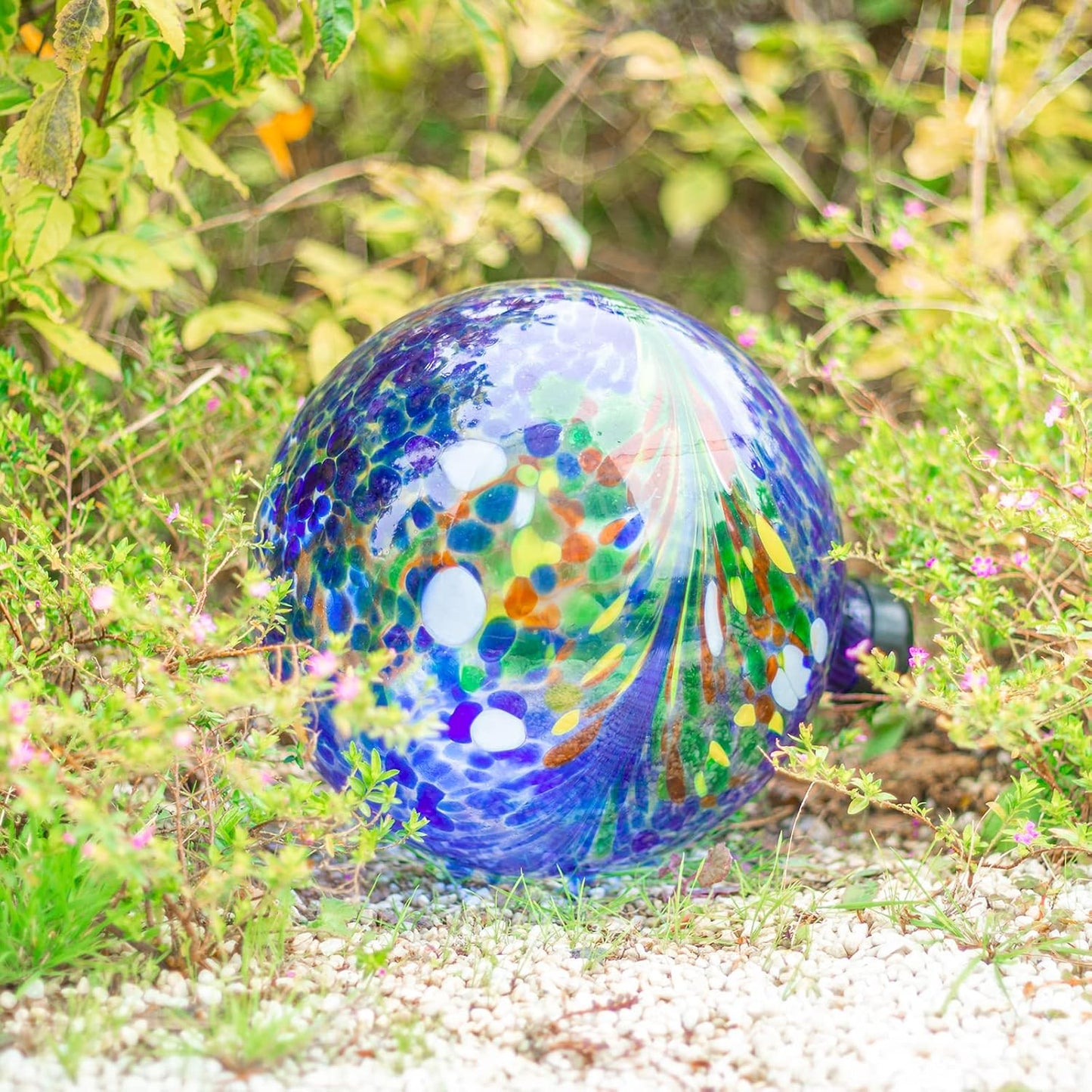 VCUTEKA Gazing Ball, Glass Gazing Globe Decorative Glass Gazing Globe/Ball/Sphere Lawn Ornament for Gardens, 10-Inch, Blue Swirl
