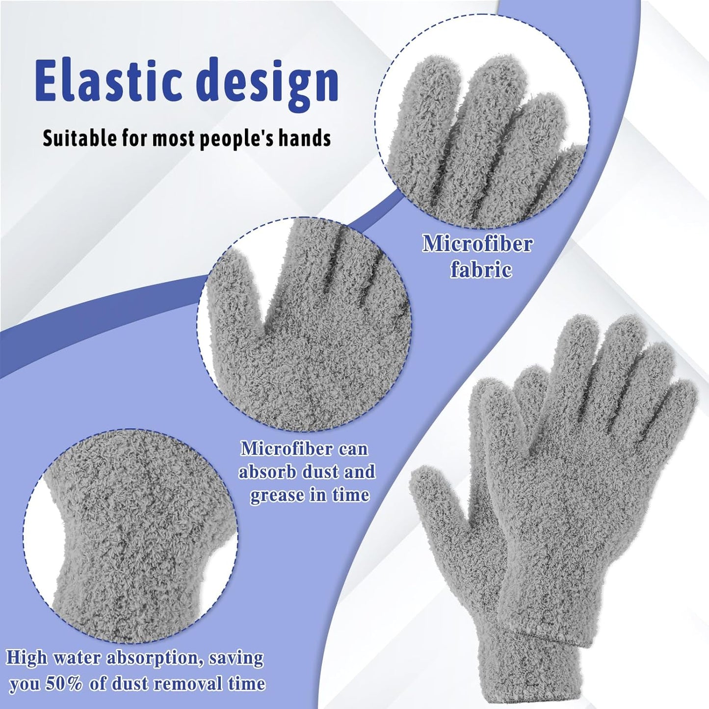 Microfiber Gloves Reusable Microfiber Dusting Gloves Washable Plant Gloves Microfiber Cleaning Gloves Plant Dusting Gloves Cloth for House Kitchen Plants Cleaning Car Blinds Lamps, Grey
