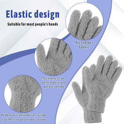 Microfiber Gloves Reusable Microfiber Dusting Gloves Washable Plant Gloves Microfiber Cleaning Gloves Plant Dusting Gloves Cloth for House Kitchen Plants Cleaning Car Blinds Lamps, Grey