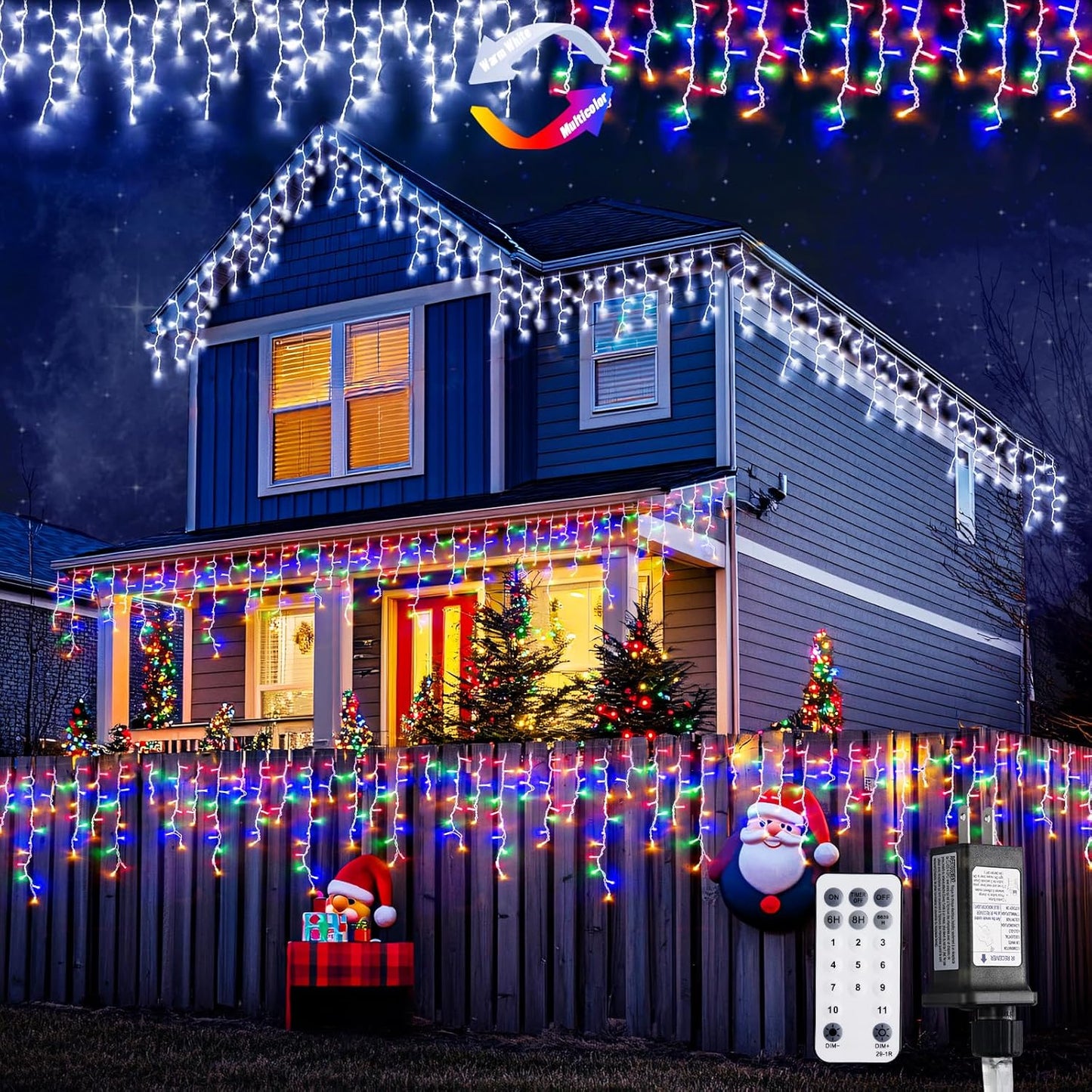 JMEXSUSS Color Changing Lights Outdoor Waterproof, 11 Modes 400 LED Christmas Icicle Lights with 40 Drops, White to Multicolor Icicle Lights for Indoor Christmas Eaves Party Decorations
