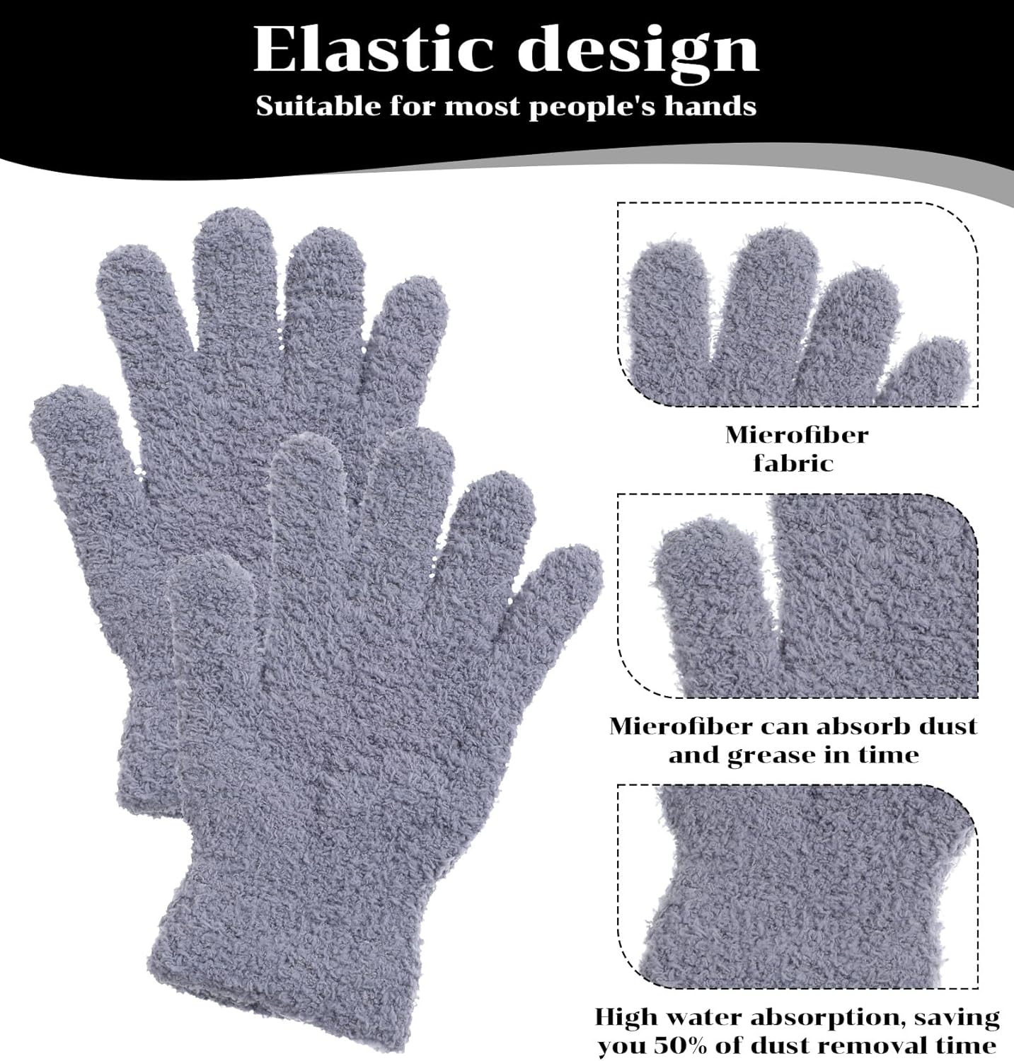 Microfiber Gloves for Plant Dusting, 4Pcs Reusable Washable Microfiber Plant Cleaning Dusting Gloves for Indoor House Plants Kitchen Car Blinds Lamps, Grey & White 2 Pairs