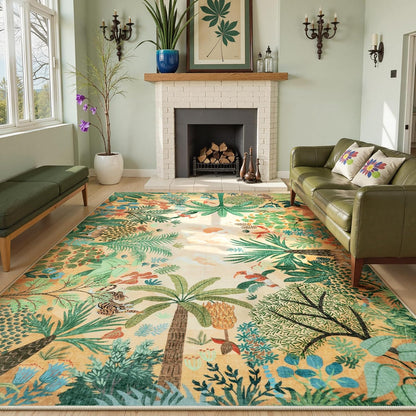 LIVEBOX Washable Jungle Animal Print 6 x 9 Area Rug for Dining Room, Non-Skid Yellow Kids Carpet Playmat Rug for Play Room, Soft Nursery Rugs for Girl Dorm, Kids Rugs for Bedroom Boys