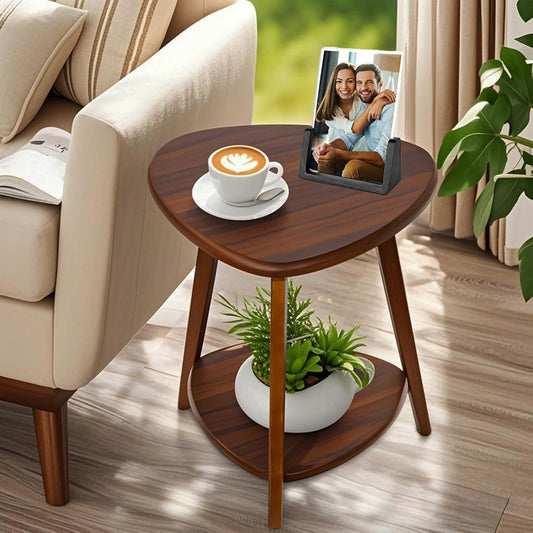 Modern End Table, Wood Side Table with Storage Shelf, End Table for Living Room, Small Side Tables for Small Spaces, Solid Wood Legs, Brown