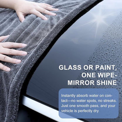 2 Pack XL Car Drying Towel – 1300GSM Ultra Absorbent Microfiber, 24"x36" Large Size, Twisted Loop, Lint-Free & Streak-Free for Auto Detailing, Car, SUV, Truck (Gray-Gray)