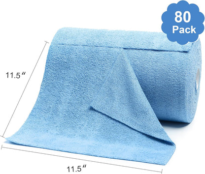 LIVOS Microfiber Cleaning Cloth Roll - 80 Pack, Reusable Paper Towels Blue Tear Away, Microfiber Towels for Cars, Super Absorbent Lint Free Cleaning Rags for House, Kitchen, Window-11.5"x11.5"
