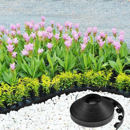 Sasylvia 1.7'' x 200' Landscape Edging Kit Edging Border Coil Include Anchoring Spikes 10 Connectors Plastic Garden Border for Lawn Garden Grass Yard Home(Black)