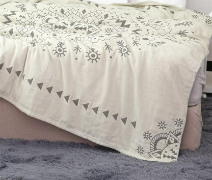 MSGKV Boho Throw Blanket for Couch Sofa Bed, 100% Cotton Blankets 80''x 90'' Woven Blankets Boho Quilt, Versatile KnitWoven Blanket, Super Soft Decorative Blanket for Chair Sofa and Living Room