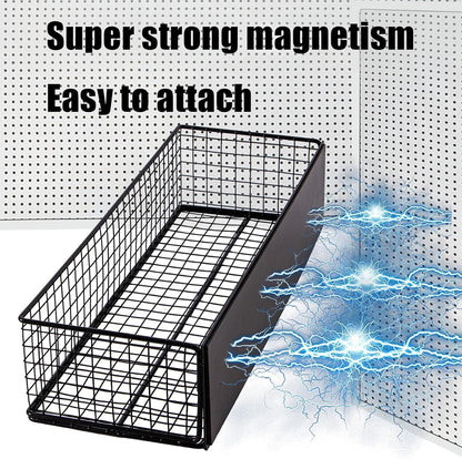 Magnetic Basket, Magnetic Shelf for Fridge,Magnetic Spice Rack Wire Mesh Magnetic organizer Holder Accessories for Office Kitchen Classroom Storage, Black-High, 13.77" x 5.11" x3.26"