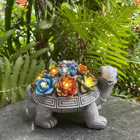 Solar Garden Outdoor Turtle Figurines with LED Lights Lawn Decor Tortoise Statue for Outside Yard Patio Front Porch Balcony Home Ornament Housewarming