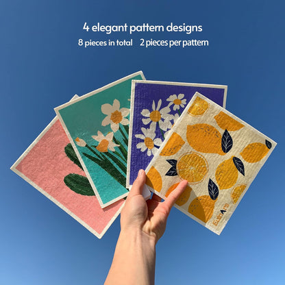 Swedish Dishcloths for Kitchen, 8 Pack Reusable Paper Towels with Clips, Non-Scratch Swedish Dish Towels, Super Absorbent Cellulose Sponge Cloths, Assorted