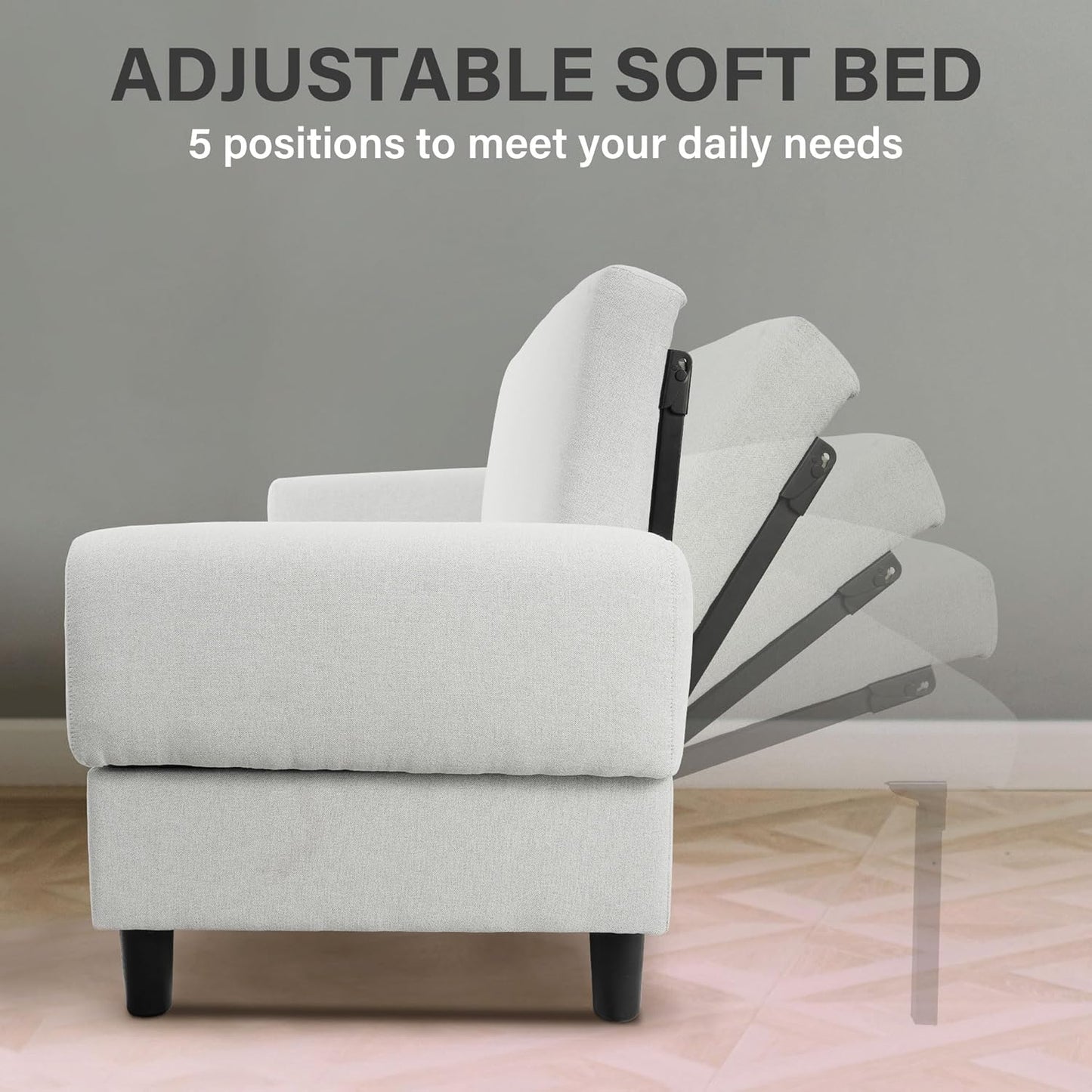 Convertible Futon Sofa Bed, 80.7" Adjustable Sleeper Sofa with Storage, 3-Seater Couch, 5-Position Reclining Back, 7" Thick Cushion, Twin Size Sofa for Small Spaces, Living Room, Bedroom, Dorm, Office