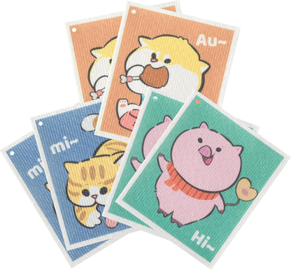 JOYMOOP Cartoon Cellulose Cleaning Cloth, Reusable Absorbent Dish Towels, Non-Scratch Washable Rags for Cookware, Kitchen and Household Cleaning - 6pcs, 6.7×7.9inch