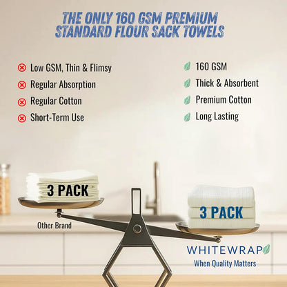 WHITEWRAP Flour Sack Towels| Tea Towel for Crafts| Kitchen Dish Cotton Blank Towel for Embroidery|Baking Bread Proofing Linen Cover| Thick Absorbent Quick Dry| 3Pack 28"x28" Natural