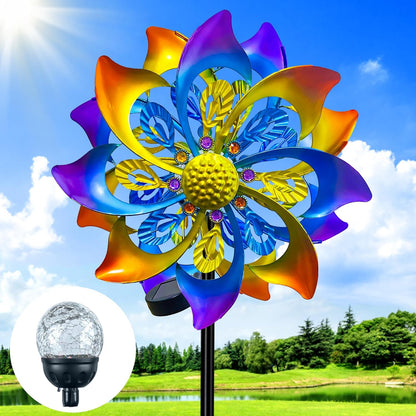 60 Inch Solar Wind Spinner Outdoor - Double-Sided Rotating Colorful Kinetic Wind Spinners for Garden, Yard Decorations Outdoor,Metal Wind Sculptures & Spinners, Wind Art