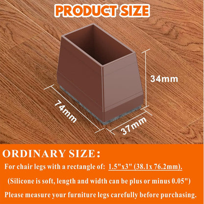 Rectangle Chair Leg Protectors for Hardwood Floors,16 PCS Silicone Covers to Protect Wood Tile Floors Felt Pads Furniture Leg Caps Reduce Noise. Easy to Move.(Brown,1.5 x 3 Inch,Rectangle)