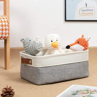 DULLEMELO Small Collapsible Fabric Basket for Organizing, Shelves, Closets, Laundry, Nursery, Decorative Gift Basket (White & Gray)