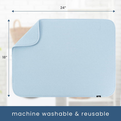 S&T INC. Dish Drying Mat XL, 18” x 24”, Absorbent Microfiber Kitchen Counter Mat, Dish Drying Pad for Dishes, Utensils, Pots and Pans, Extra Large, Sky Blue