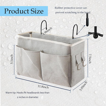 Bedside Caddy, Bedside Hanging Storage Organizer for College Dorm Bed, Bunk and Hospital Beds, Can be Placed Books, Phones,Keys, Glasses，Magazine Holder (Grey, 1)