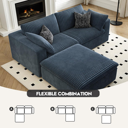 LoveSeat Cloud Couch Modular Sectional Sofa for Living Room,Modern Sofa with Deep Seat，2 Seater Boneless Couch with Ottoman,Comfy Upholstered Couches for Apartment, Studio, Office,Bedroom，Blue